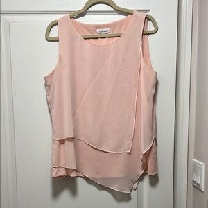 Calvin Klein Pink Asymmetrical silk Sleeveless Blouse